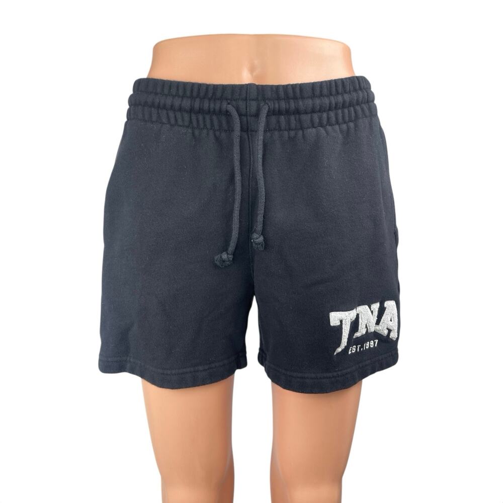 Aritzia TNA Sweatfleece Black Boyfirnd Fit Elastic Waist Mini Sweat Shorts Sz S